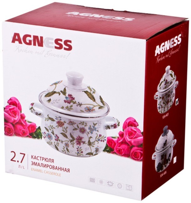 Кастрюля agness эмалированная с крышкой, 2,7л, 20 х 12см Agness (934-401) Кастрюля agness эмалированная с крышкой, 2,7л, 20 х 12см Agness (934-401)