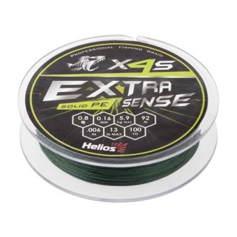 Шнур плетеный Helios Extrasense X4S PE 0.8/13LB 0,16мм 92м Green HS-ES-X4S-0.8/13LB (76093)