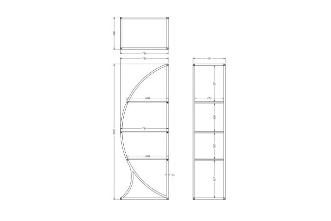 Стеллаж "Полусфера" прозрачное стекло/золото матовый 71*48*202см (TT-00013506)