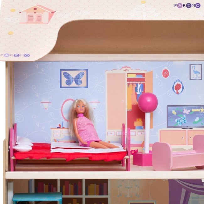 Деревянный кукольный домик "Грация", с мебелью 16 предметов в наборе и с качелями, для кукол 30 см (PD315-03)