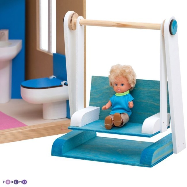 Деревянный кукольный домик "Грация", с мебелью 16 предметов в наборе и с качелями, для кукол 30 см (PD315-03)