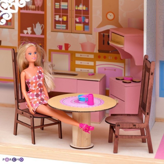 Деревянный кукольный домик "Грация", с мебелью 16 предметов в наборе и с качелями, для кукол 30 см (PD315-03)