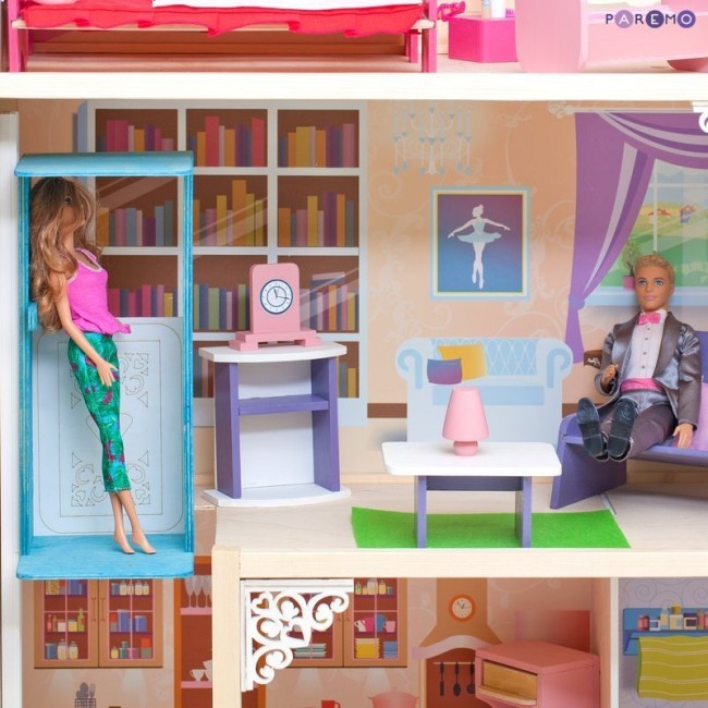 Деревянный кукольный домик "Грация", с мебелью 16 предметов в наборе и с качелями, для кукол 30 см (PD315-03)