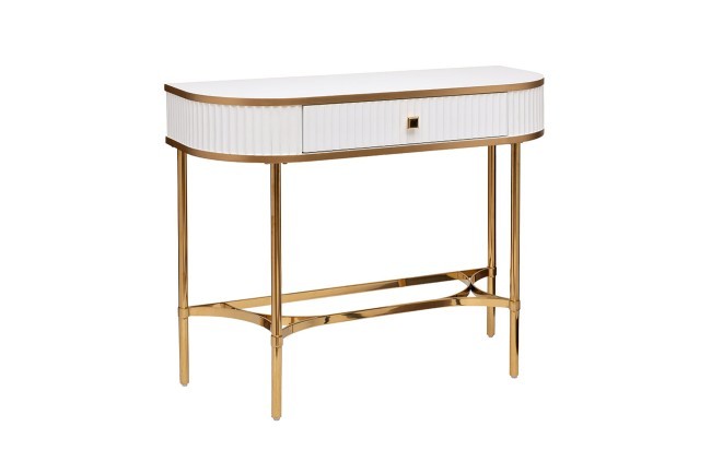 Консоль с 1 ящиком белая/металл золото 100*40*78см (TT-00010513)