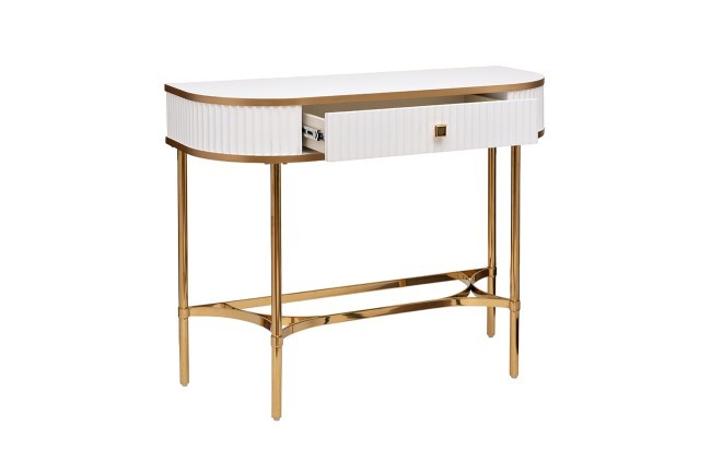 Консоль с 1 ящиком белая/металл золото 100*40*78см (TT-00010513)