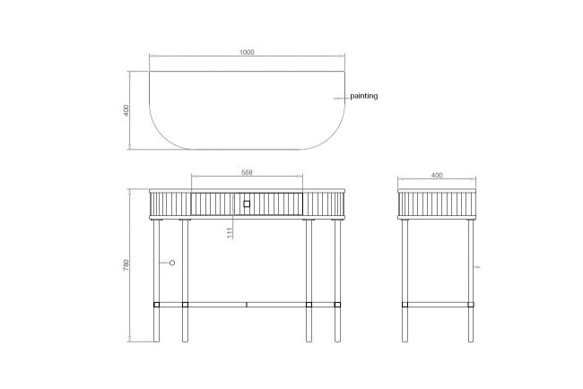 Консоль с 1 ящиком белая/металл золото 100*40*78см (TT-00010513)