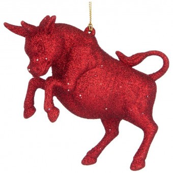 Елочное украшение"бык символ года 2021" 12,5*3 см высота=8,5 см цвет:красный с глиттером ((мал-24/ко Lefard (865-472)