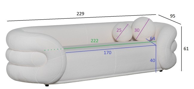 Диван трехместный иск.мех белый 229*95*61см (TT-00011464)