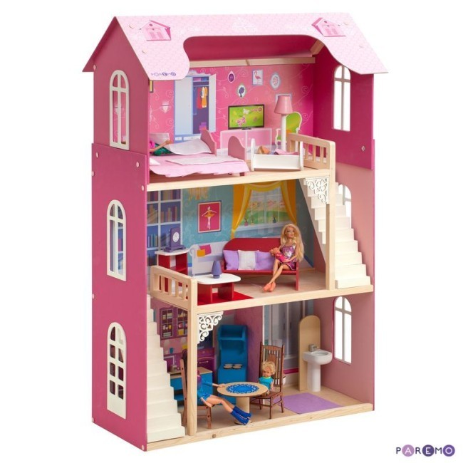 Деревянный кукольный домик "Вдохновение", с мебелью 16 предметов в наборе, для кукол 30 см (PD315)