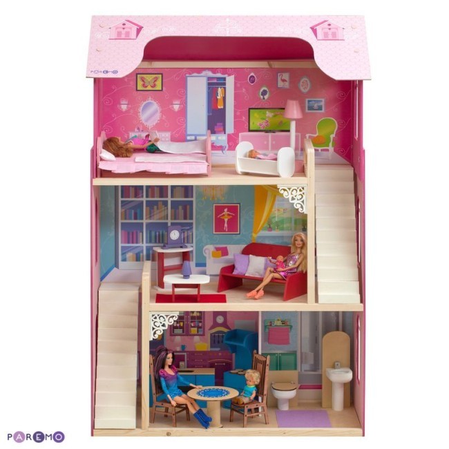 Деревянный кукольный домик "Вдохновение", с мебелью 16 предметов в наборе, для кукол 30 см (PD315)