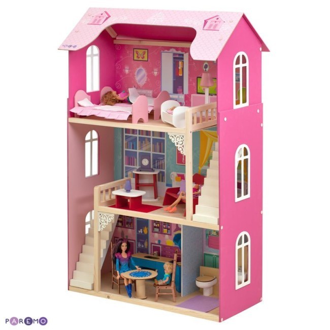 Деревянный кукольный домик "Вдохновение", с мебелью 16 предметов в наборе, для кукол 30 см (PD315)