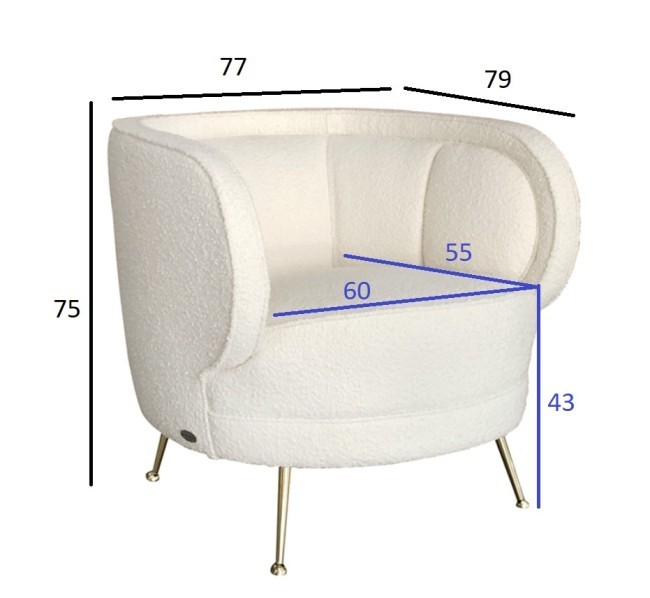 Кресло ткань букле белое 77*79*75см (TT-00004611) Кресло ткань букле белое 77*79*75см (TT-00004611)