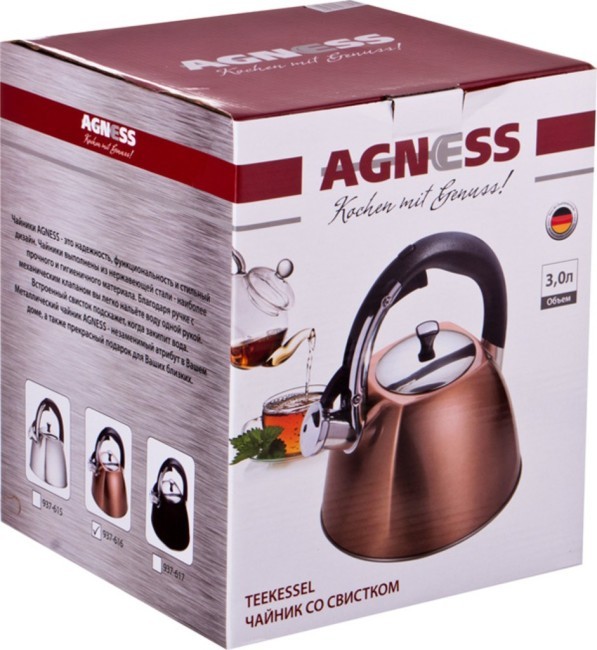 Чайник agness со свистком 3,0 л. индукционное капсульное дно Agness (937-616) Чайник agness со свистком 3,0 л. индукционное капсульное дно Agness (937-616)