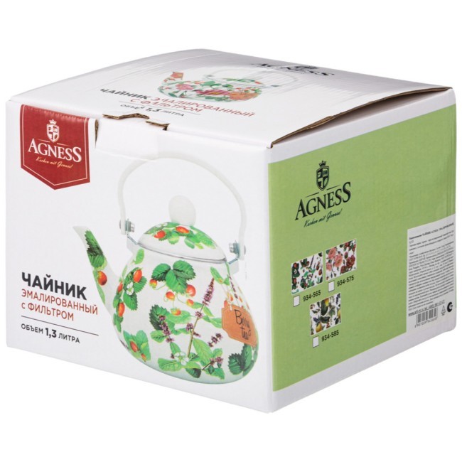 Чайник agness  эмалированный серия "шиповник", 1,3 л Agness (934-575)