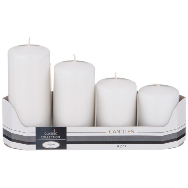 Набор свечей из 4 шт. 7/8/10/12*5 см. белый Adpal (348-594)