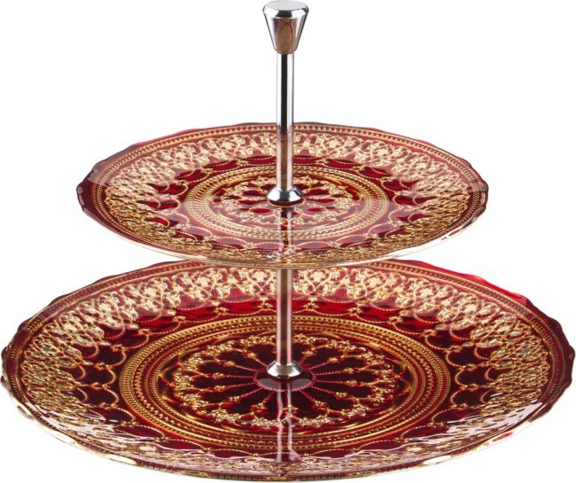 Фруктовница 2-х ярусная  "рубин" диаметр 23/21 см. высота 23,5 см Turkiye Sise (484-187)