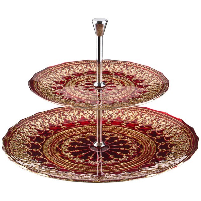 Фруктовница 2-х ярусная  "рубин" диаметр 23/21 см. высота 23,5 см Turkiye Sise (484-187)