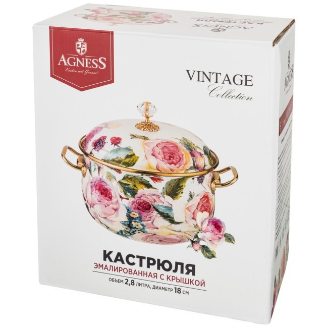 Кастрюля эмалированная agness с крышкой, серия винтаж, 2,8л, диаметр=18см Agness (950-022) Кастрюля эмалированная agness с крышкой, серия винтаж, 2,8л, диаметр=18см Agness (950-022)