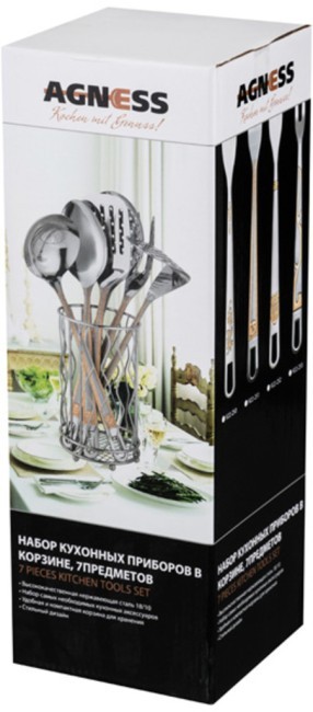 Набор кухонных принадлежностей agness в корзине, 7пр. серия миандр Agness (922-252)