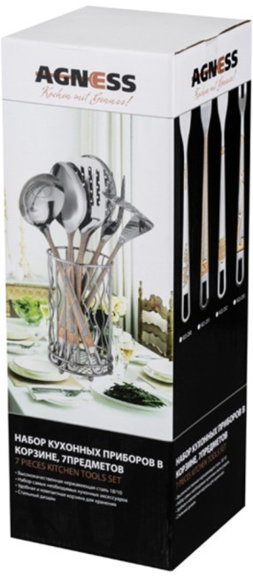 Набор кухонных принадлежностей agness в корзине, 7пр. серия миандр Agness (922-252)
