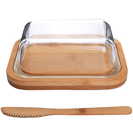 Масленка стекло-бамбук с ножом МВ (30668)