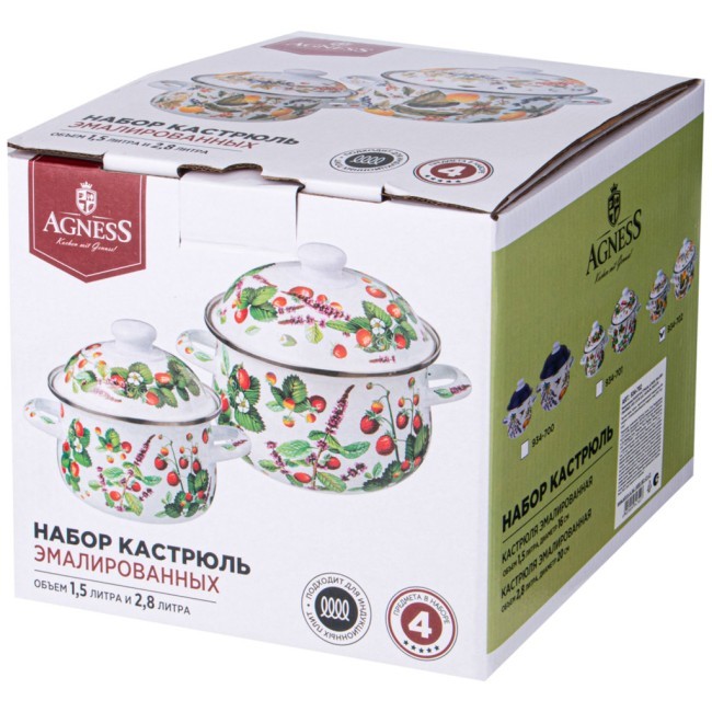 Набор кастрюль agness эмалированных серия "фруктовая корзина", 4пр. 1,5л и 2,8л, 16х10см, 20х12см Agness (934-702)