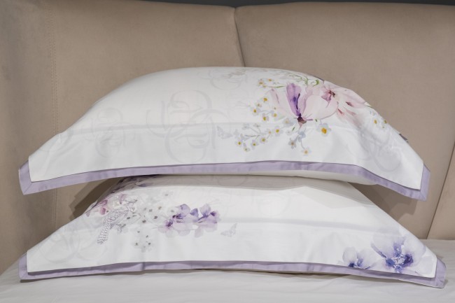 Комплект постельного белья сатин принт Фиори,сиренево-белый,200*220- 1шт,50*70 -2шт (TT-00015271)