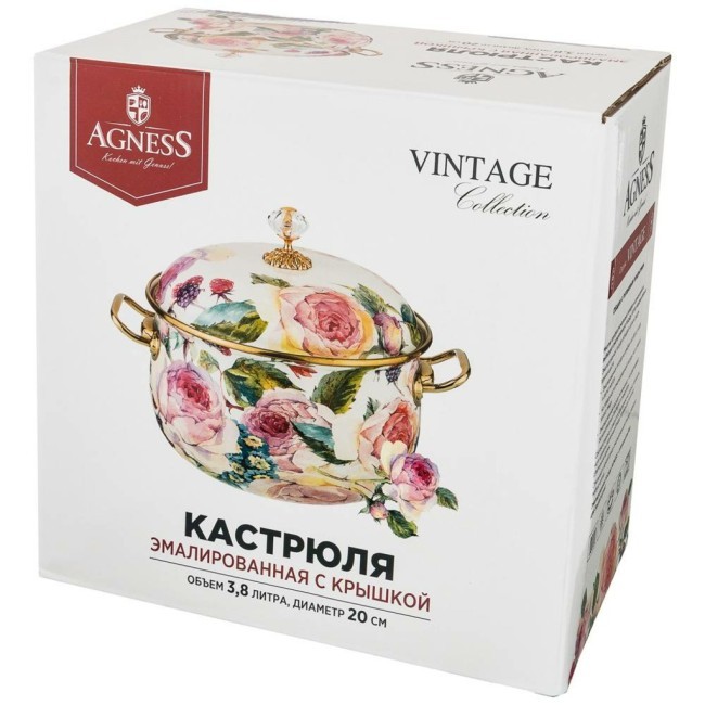 Кастрюля эмалированная agness с крышкой, серия винтаж, 3,8л, диаметр=20см Agness (950-023) Кастрюля эмалированная agness с крышкой, серия винтаж, 3,8л, диаметр=20см Agness (950-023)