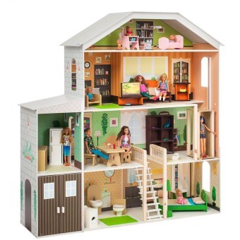 Деревянный кукольный домик "Поместье Николетта", с мебелью 23 предмета в наборе и с гаражом, для кукол 30 см (PD318-21)
