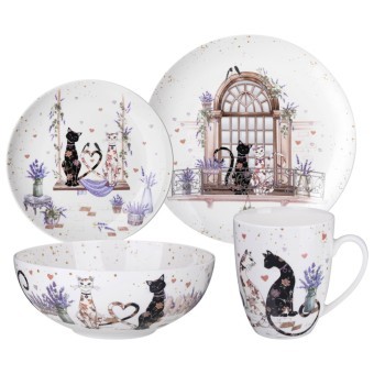 Набор посуды обеденный lefard "лавандовые коты" на 4 пер. 16 пр. Lefard (425-170)