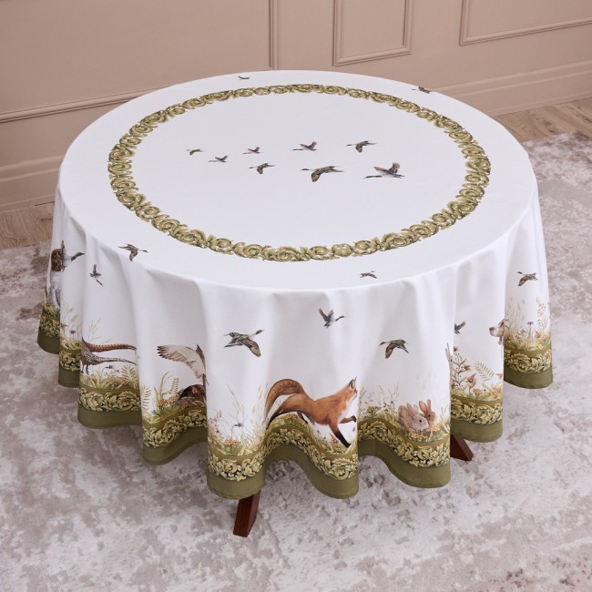 Скатерть круглая "охота"190 см ,100% хлопок,зеленый, твил, пропитка Lefard (850-751-22)