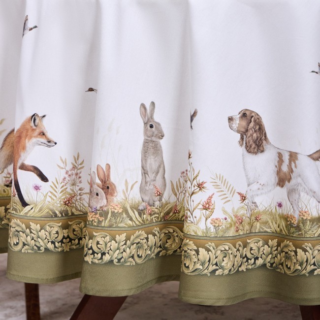 Скатерть круглая "охота"190 см ,100% хлопок,зеленый, твил, пропитка Lefard (850-751-22)