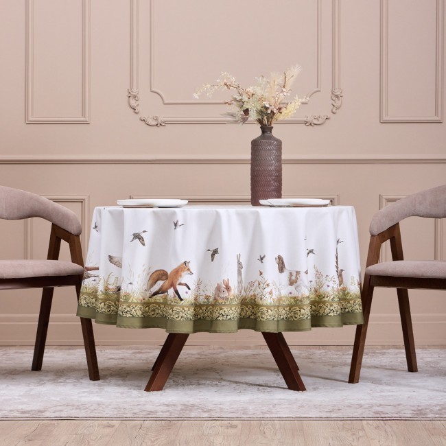 Скатерть круглая "охота"190 см ,100% хлопок,зеленый, твил, пропитка Lefard (850-751-22)