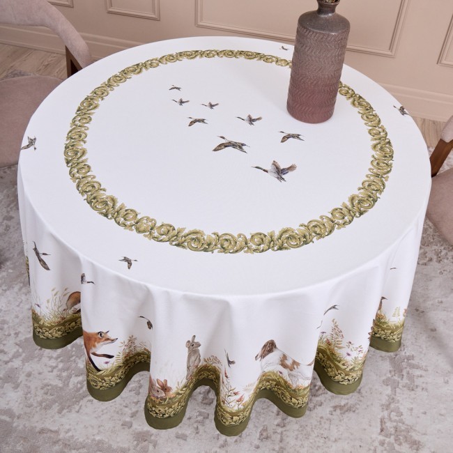 Скатерть круглая "охота"190 см ,100% хлопок,зеленый, твил, пропитка Lefard (850-751-22)