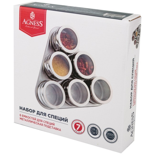 Набор для специй agness "монблан" 7 пр.на магнитах, в т.ч. метал.подставка 20*22*5 см Agness (912-002) Набор для специй agness "монблан" 7 пр.на магнитах, в т.ч. метал.подставка 20*22*5 см Agness (912-002)