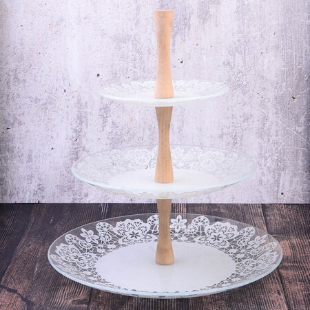 Ваза для фруктов КРУЖЕВО-2 3-х яр 6пр стекло/дерево (161763) Ваза для фруктов КРУЖЕВО-2 3-х яр 6пр стекло/дерево (161763)