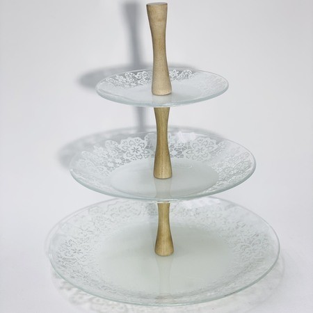 Ваза для фруктов КРУЖЕВО-2 3-х яр 6пр стекло/дерево (161763) Ваза для фруктов КРУЖЕВО-2 3-х яр 6пр стекло/дерево (161763)