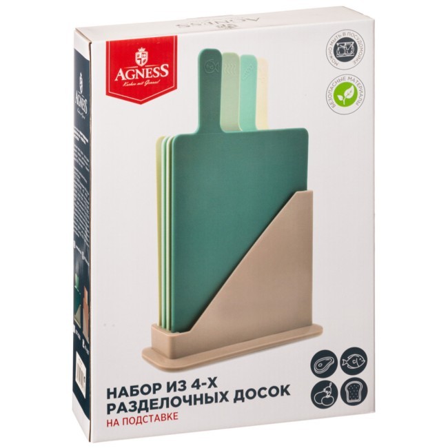 Набор разделочных досок из 4 шт+подставка 24*7.8*17cm цвет:зеленый Agness (671-506)
