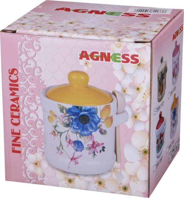 Сахарница с ложкой agness "лавандовая весна" 10*9,5 см 300 мл Agness (358-1109)