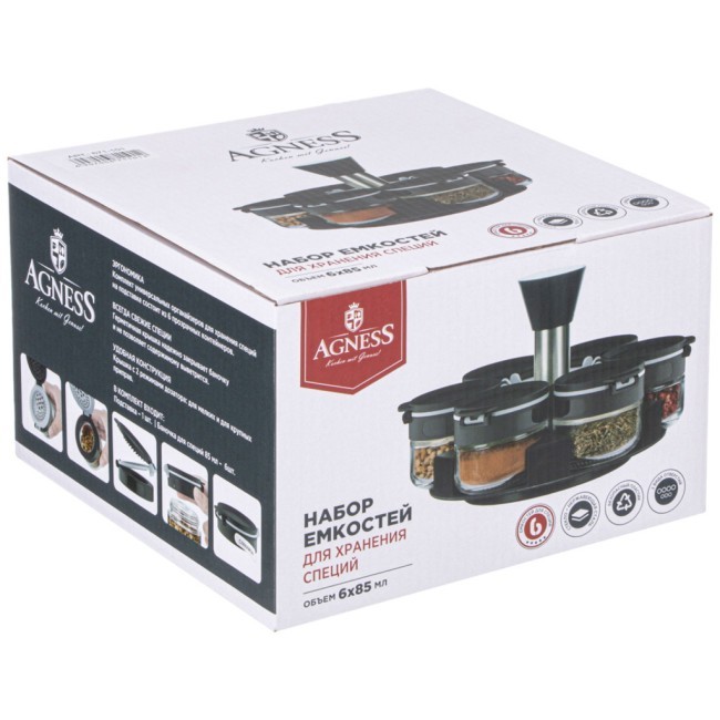 Набор емкостей для специй 6шт 85мл на подставке agness Agness (671-101)