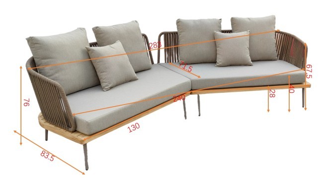 Диван угловой "BAYLEY" уличный серый 280*84*75см (TT-00012373)