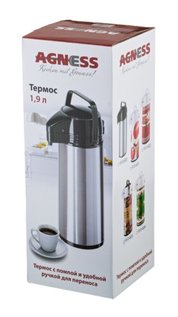 Термос со стеклянной колбой и помпой 1900 мл. Agness (910-600)