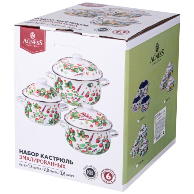 Набор кастрюль agness эмалированных серия "фруктовая корзина", 6пр. 1,5/2,8/3,6л,16х10/20х12/22х13см Agness (934-707) Набор кастрюль agness эмалированных серия "фруктовая корзина", 6пр. 1,5/2,8/3,6л,16х10/20х12/22х13см Agness (934-707)