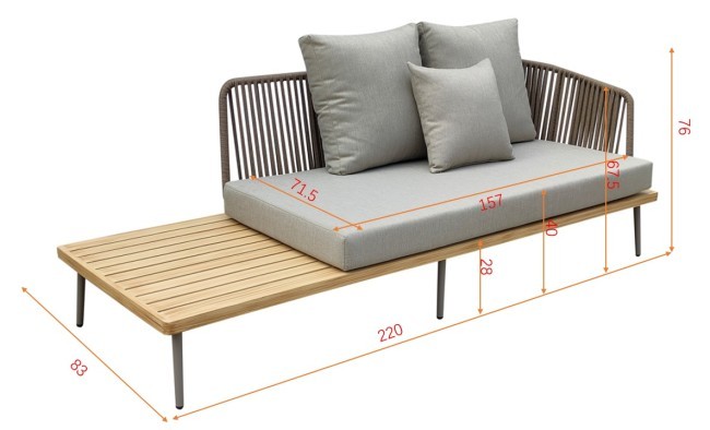 Диван трехместный правосторонний "BAYLEY" уличный серый  220*84*75см (TT-00012374)