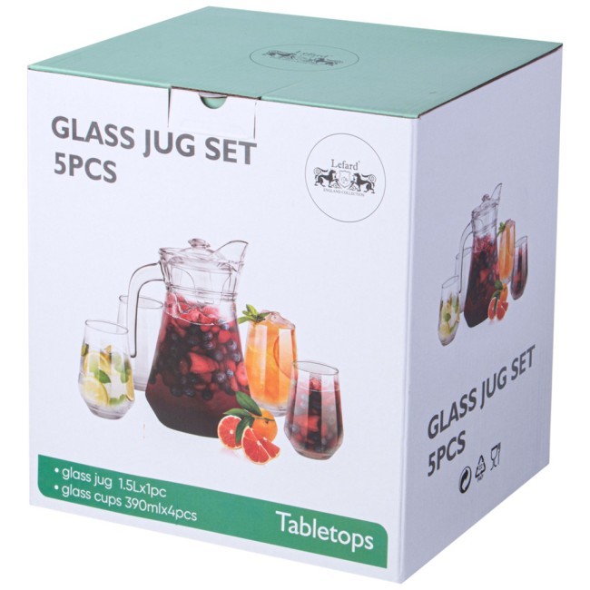 Набор для сока/воды 5 пр.: кувшин 1,5 л + 4 стакана 390 мл Lefard (172-175)