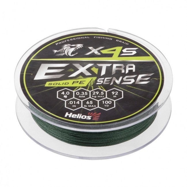 Шнур плетеный Helios Extrasense X4S PE 4/65LB 0,35мм 92м Green HS-ES-X4S-4/65LB (76101)