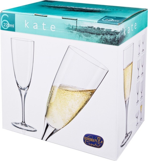 Набор бокалов для шампанского из 6 шт. '"kate optic" 220 мл. высота=23 см Bohemia Crystal (674-670) Набор бокалов для шампанского из 6 шт. '"kate optic" 220 мл. высота=23 см Bohemia Crystal (674-670)