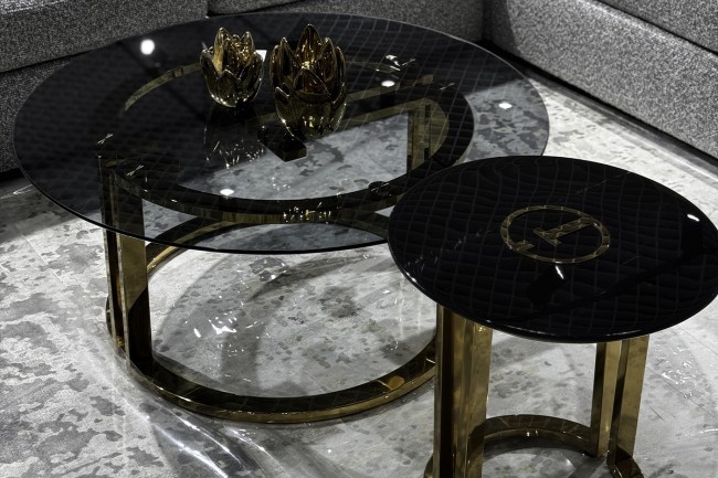 Стол журнальный GardaDecor темн.стекло/зол d100*45 (TT-00005414)