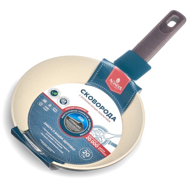 Сковорода с антипригарным покрытием pfluon marble, 20*4,5 см Agness (902-100) Сковорода с антипригарным покрытием pfluon marble, 20*4,5 см Agness (902-100)