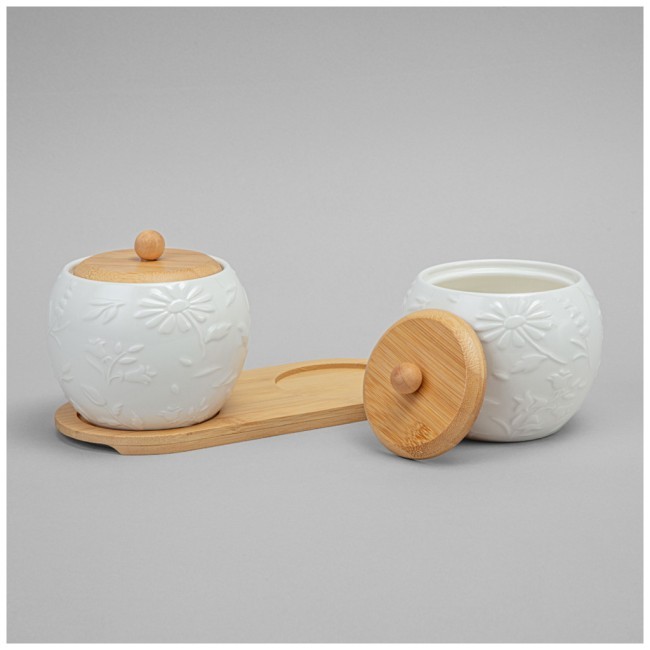 Набор банок lefard "flowers story" с дер. крышкой на дер. подставке 2 шт. 12*11 см 550 мл Lefard (474-247)